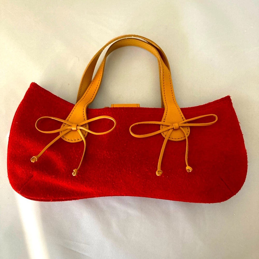 M. London small handbag. Genuine Leather and blood orange suede.